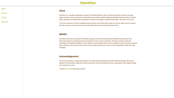 Screenshot of the Hymettus Ltd website