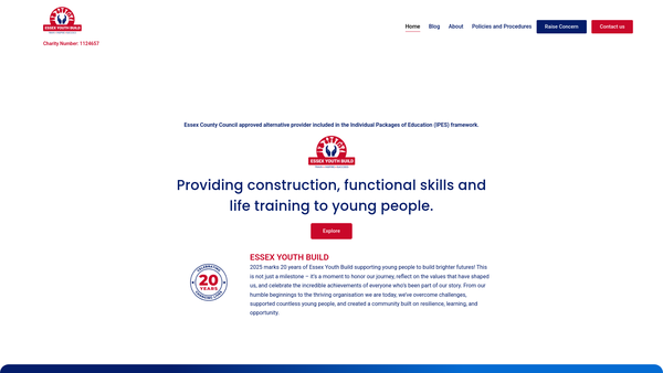Screenshot of the Essex Youthbuild website