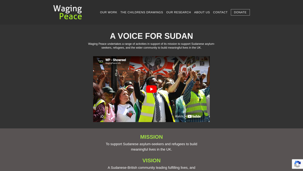 Screenshot of the Waging Peace website