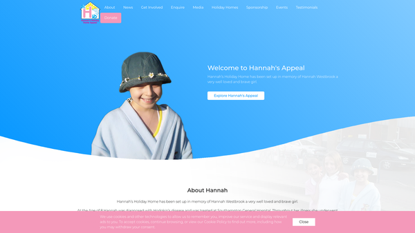 Screenshot of the Hannah's Holiday Home Appeal website