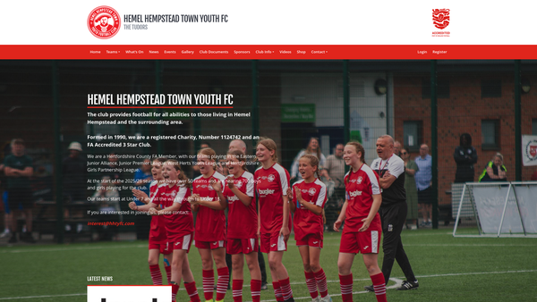 Screenshot of the Hemel Hempstead Town Youth Football Club website