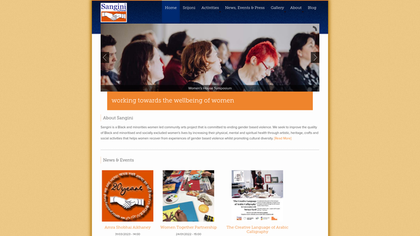 Screenshot of the Sangini website
