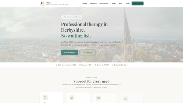 Screenshot of the Derwent Rural Counselling Service website