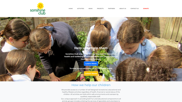 Screenshot of the Sonshine Club website