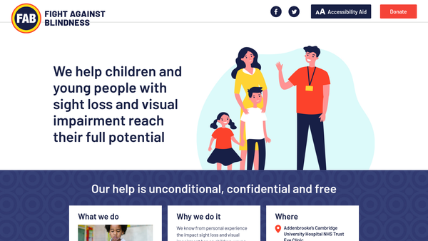 Screenshot of the Fight Against Blindness - Fab website