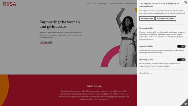 Screenshot of the Rosa Fund website