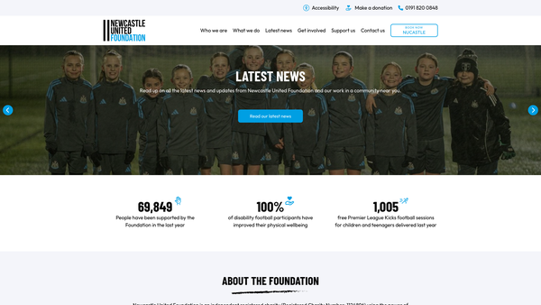 Screenshot of the Newcastle United Foundation website
