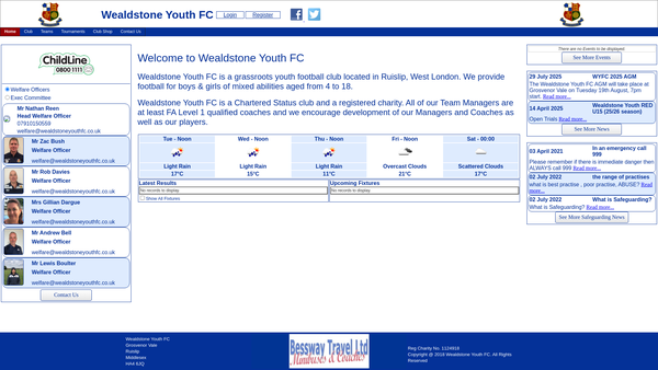 Screenshot of the Wealdstone Youth FC (Ruislip) website