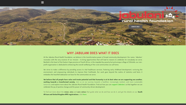 Screenshot of the Jabulani Rural Health Foundation website