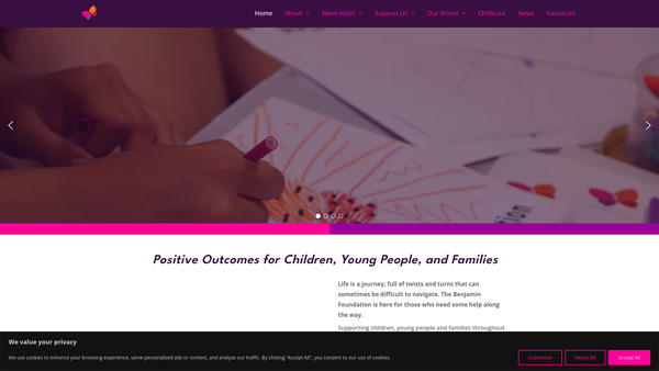 Screenshot of the The Benjamin Foundation website