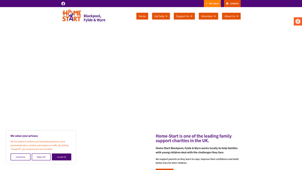 Screenshot of the Home-Start Blackpool, Fylde And Wyre website