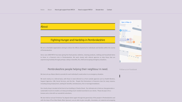 Screenshot of the Pembrokeshire Action To Combat Hardship (Patch) website