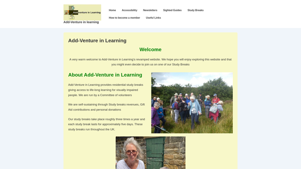 Screenshot of the Add Venture In Learning website