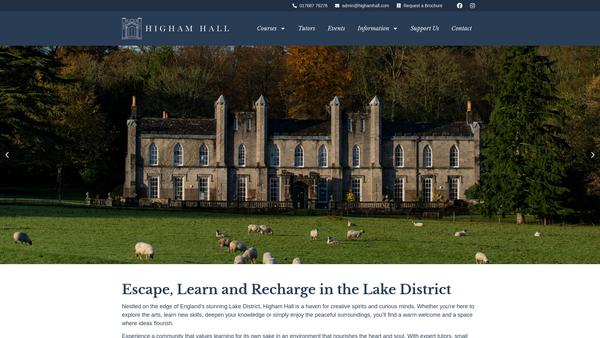 Screenshot of the Higham Hall College website