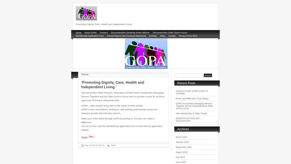 Screenshot of the Gloucestershire Older Persons Association website