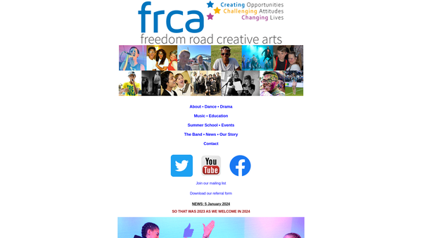 Screenshot of the Freedom Road Creative Arts website