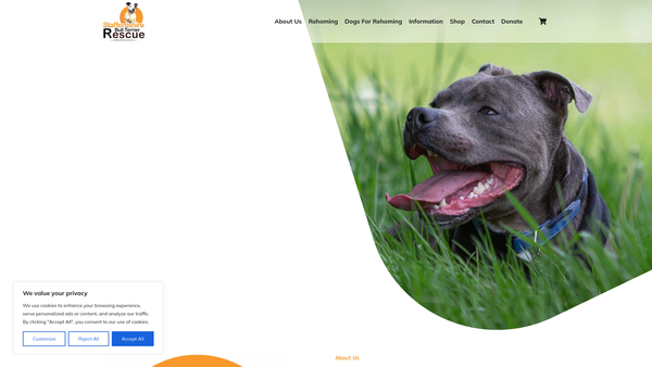 Screenshot of the Staffordshire Bull Terrier Rescue website
