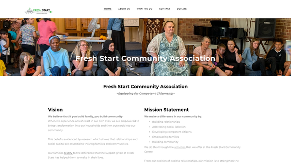 Screenshot of the Fresh Start Community Association website