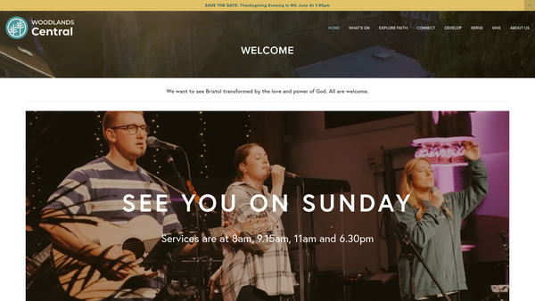 Screenshot of the Woodlands Group Of Churches website