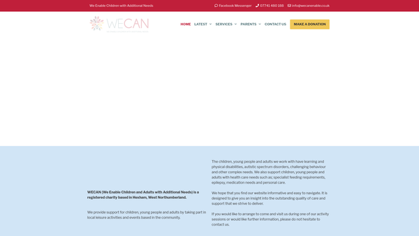 Screenshot of the WECAN - We Enable Children with Additional Needs website