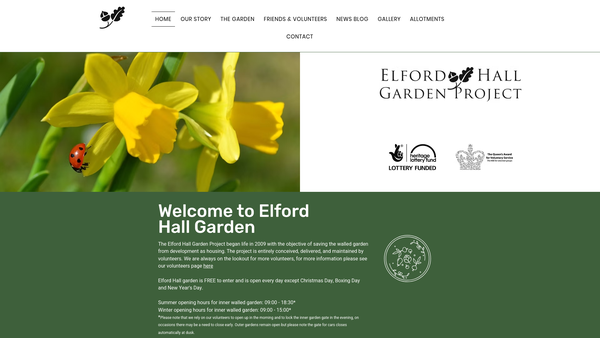 Screenshot of the Elford Hall Garden Project website