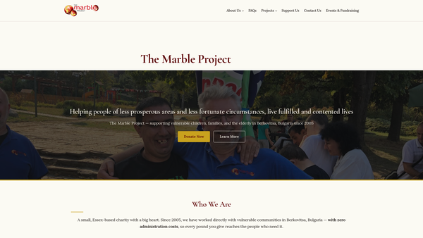 Screenshot of the The Marble Project website