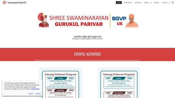 Screenshot of the Swaminarayan Gurukul UK website