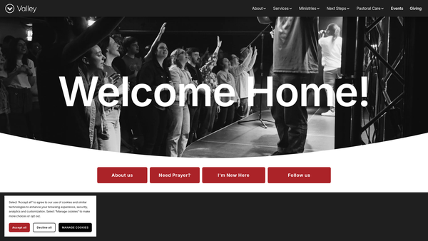 Screenshot of the Valley Church website