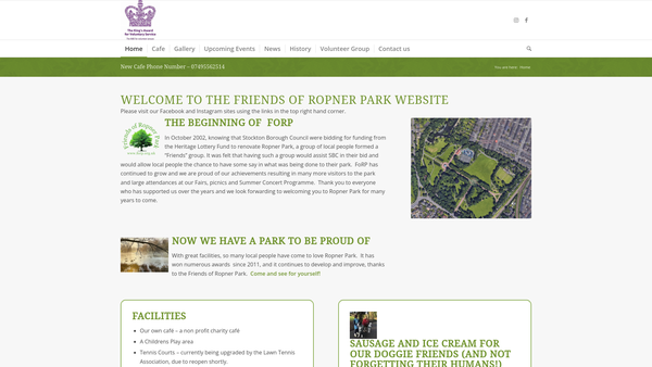 Screenshot of the Friends Of Ropner Park website
