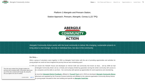 Screenshot of the Abergele Community Action Ltd website