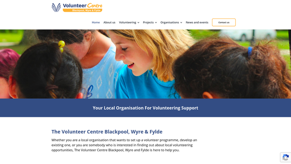 Screenshot of the Volunteer Centre Blackpool Wyre And Fylde website