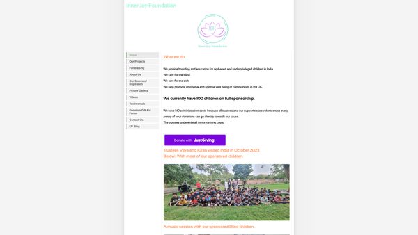 Screenshot of the Inner Joy Foundation Ltd website
