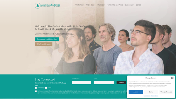 Screenshot of the Akanishta Kadampa Buddhist Centre website