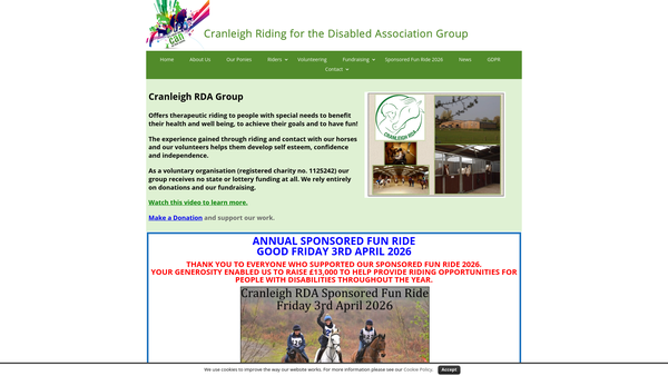 Screenshot of the Cranleigh Riding For The Disabled Association Group website