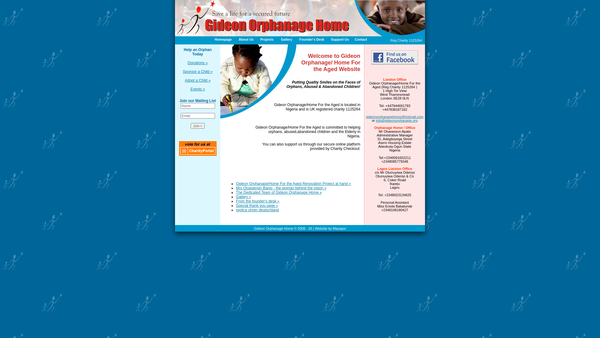 Screenshot of the Gideon Orphanage Home website