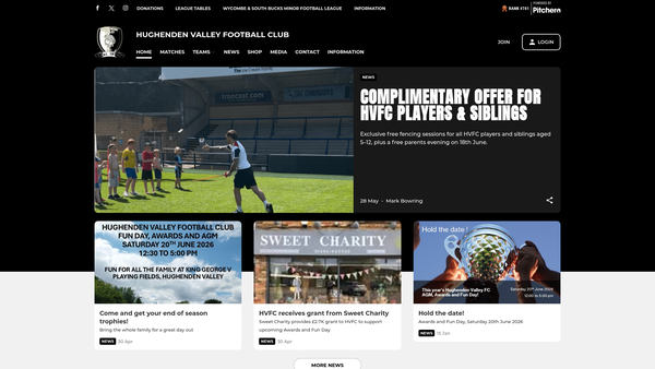 Screenshot of the Hughenden Valley Football Club website