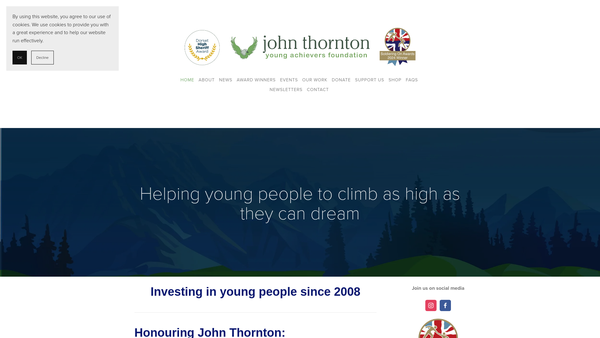 Screenshot of the The John Thornton Young Achievers Foundation website