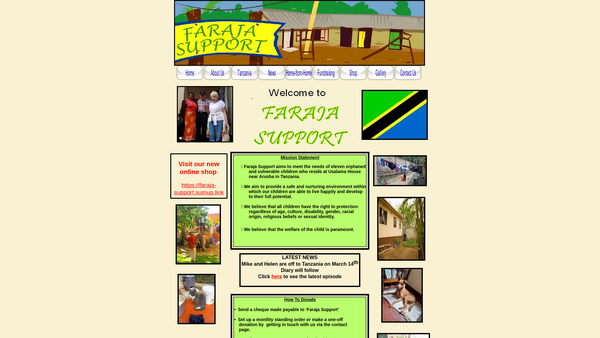 Screenshot of the Faraja Support website