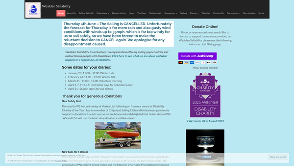 Screenshot of the Wealden Sailability website