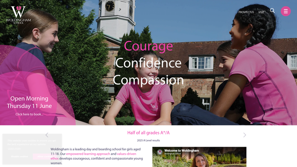 Screenshot of the Woldingham School website