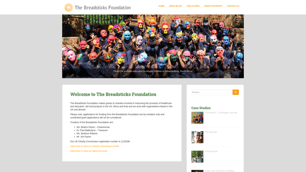 Screenshot of the The Breadsticks Foundation website