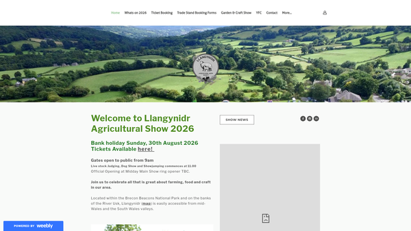 Screenshot of the Llangynidr Agricultural Show website