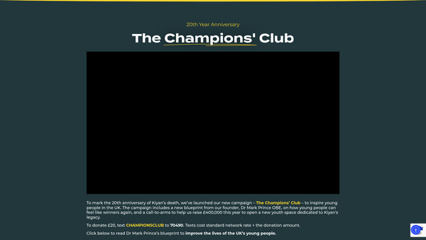 Screenshot of the Kiyan Prince Foundation website