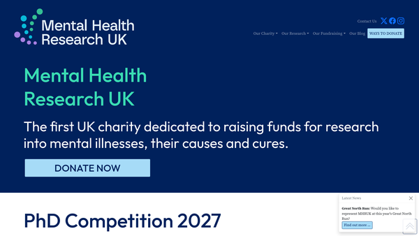 Screenshot of the Mental Health Research UK website