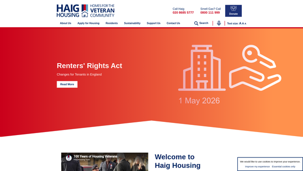 Screenshot of the Haig Housing Trust website