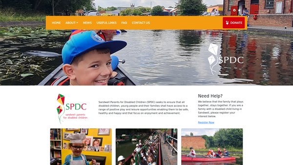 Screenshot of the Sandwell Parents For Disabled Children website