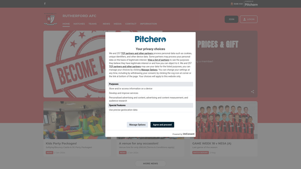 Screenshot of the Rutherford Association Football Club website