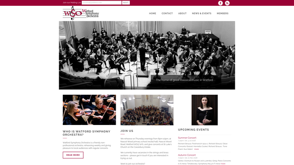 Screenshot of the Watford Symphony Orchestra website