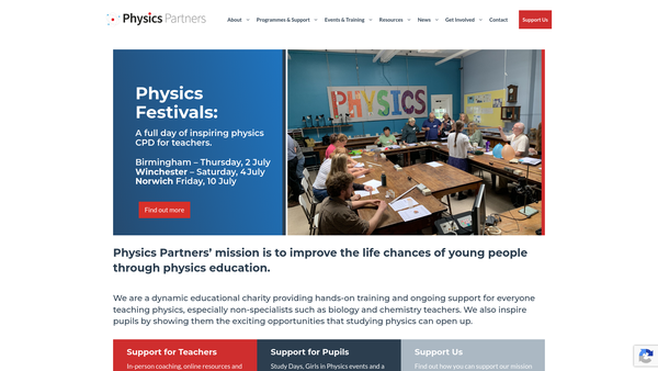 Screenshot of the Physics Partners website