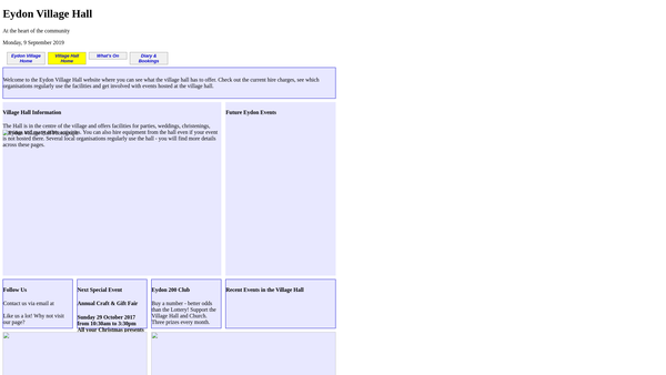 Screenshot of the Eydon Village Hall website